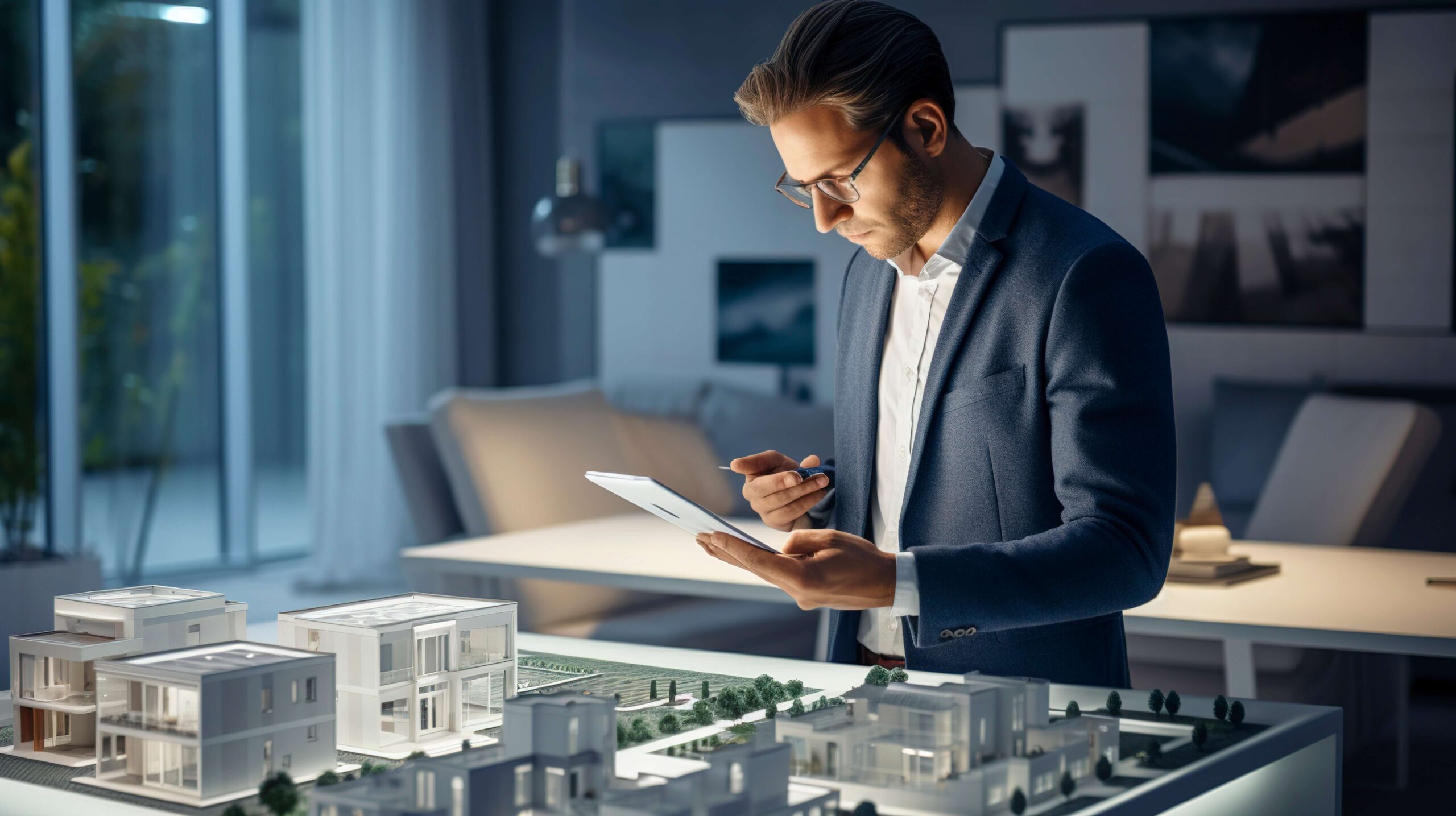 a man looking at a tablet property management